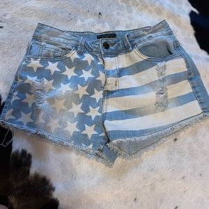 Flag denim shorts